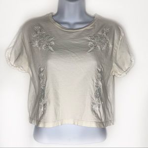Topshop White Embroidered Short Sleeve Crop Top